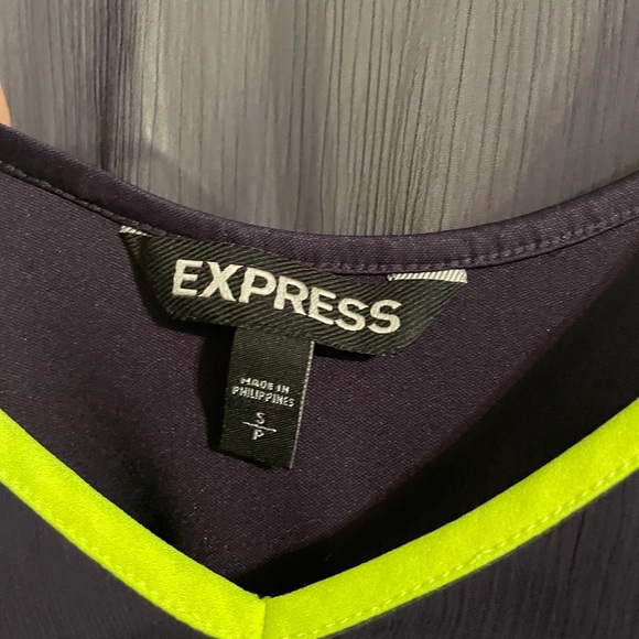 Express Navy sheer dress. Lime green. Silk slip dress - Picture 4 of 5